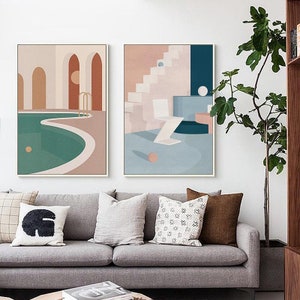 Nordic Literature and Art Retro Morandi Geometric Architectural Restaurant Decorative Pictures Download JPG