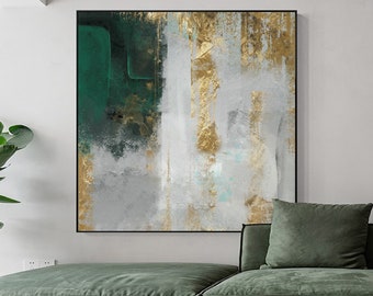 Emerald gold foil art Large abstract green gold oil painting Print | Wall Art, Printable, Digital Download, Home Decor, Drawing, Minimalist