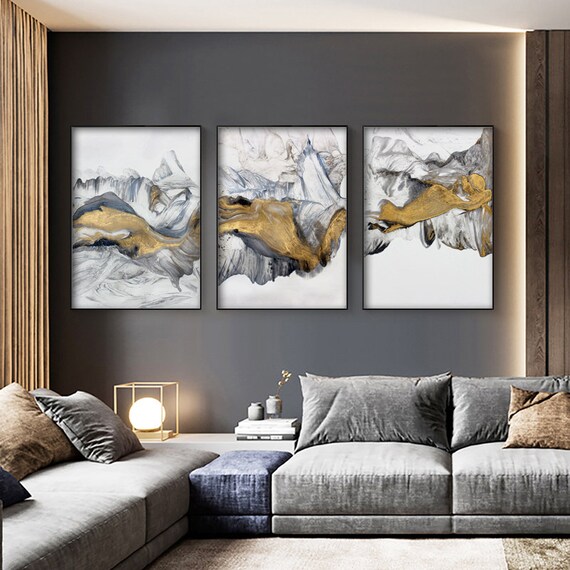 3pcs Black Grey And Gold Fluid Style Painting Set Canvas Art Posters and  Prints Cuadros Home