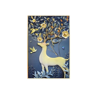 Relief oil painting forest elk  | Wall Art, Printable, Digital Download, Line Art, Home Decor, Drawing, Minimalist