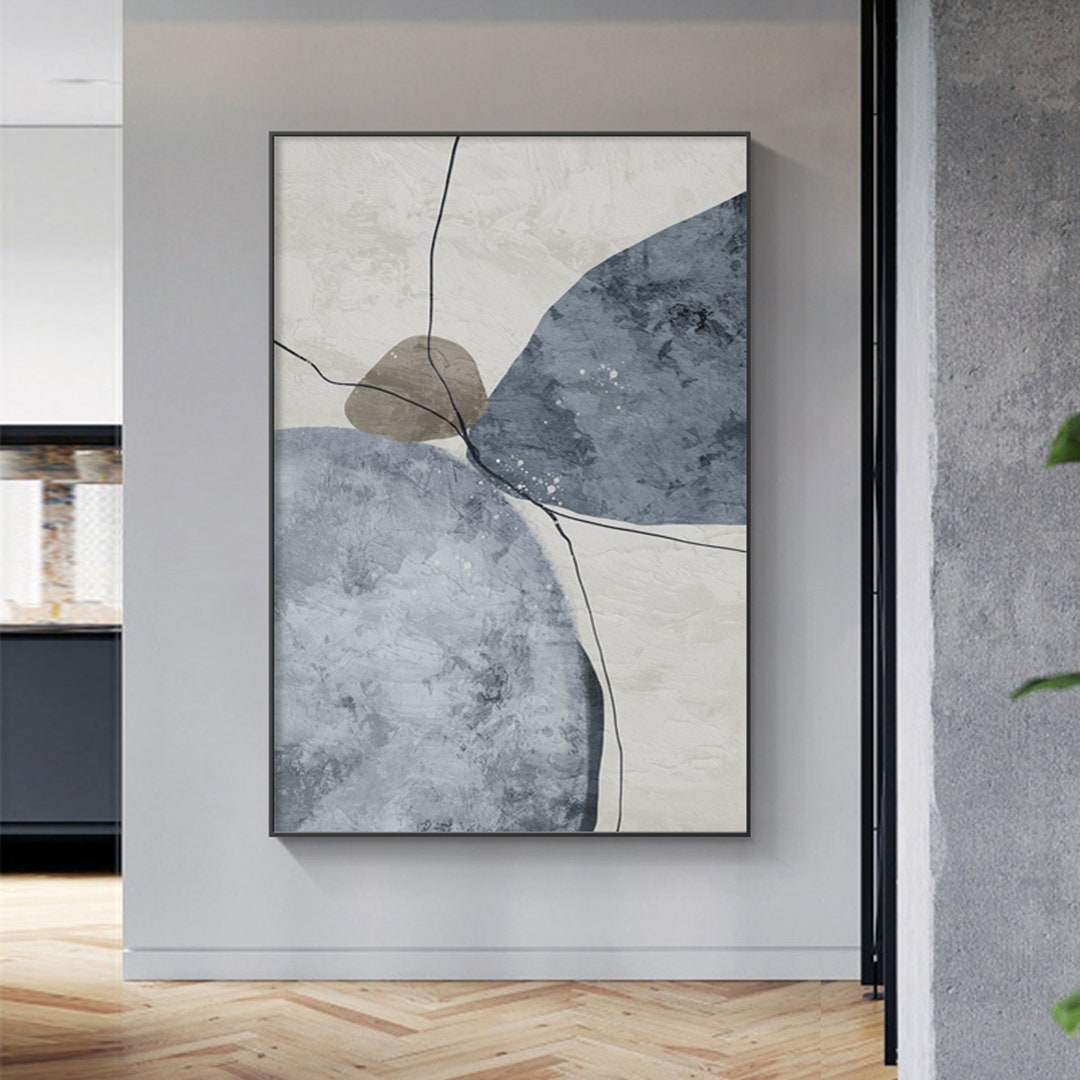 Blue Simple Modern Large Abstract Line Art Print Wall Art, Printable