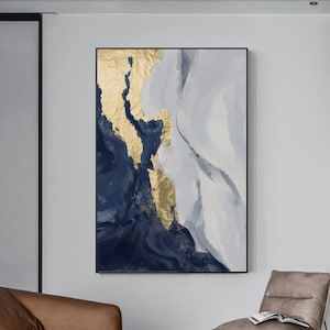 Navy gold foil Abstract  Large Modern Wall Art, Printable, Digital Download, Line Art, Home Decor,Living Room Art，Drawing, Minimalist