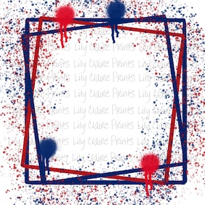 Red Blue Paint Splatter Frame Background PNG, Sublimation, Transparent PNG, Instant download, Digital Download, backsplash png