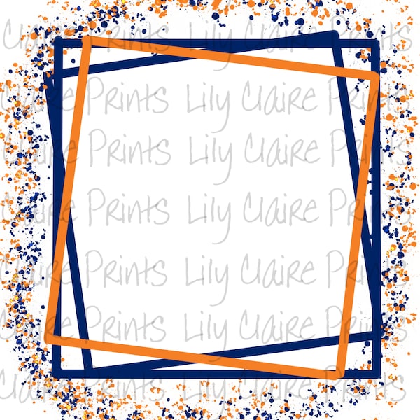 Blue Orange Paint Splatter Frame Background PNG, Sublimation, Transparent PNG, Instant download, Digital Download, backsplash png