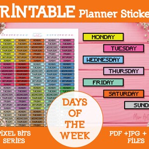 Days of the Week Printable Planner Stickers Instant Download - Etsy