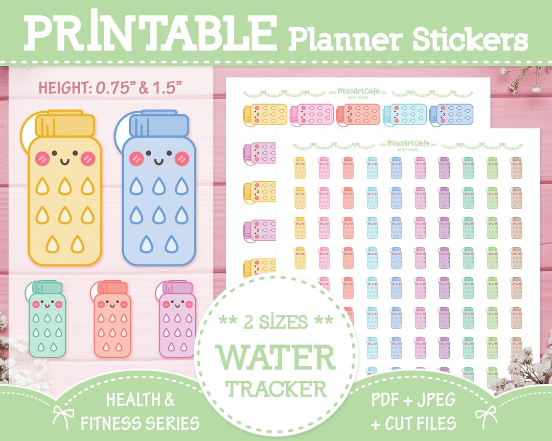 Daily Water Tracker Printable Planner Stickers Instant Download Weekly Planner Happy Planner ...