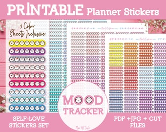 Mood Tracker Printable Planner Stickers - Student Planner | Bullet Journal Stickers | Erin Condren Stickers | Mental Health Planner Stickers