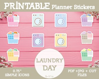 Laundry Day Printable Planner Stickers - Icon Stickers for Weekly Planner, Happy Planner, Digital Planner, Bullet Journal, Instant Download