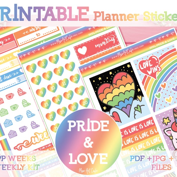 Pride & Love (PP Weeks) Printable Planner Stickers - Sticker Pack for Weekly Planner, Weekly Kit, Bullet Journal, LGBT, LGBTQ, Gay Pride