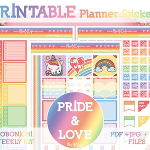 Pride & Love (Hobonichi Weeks) Printable Planner Stickers - Sticker Pack for Weekly Planner, Weekly Kit, Hobonichi, LGBT, LGBTQ, Gay Pride