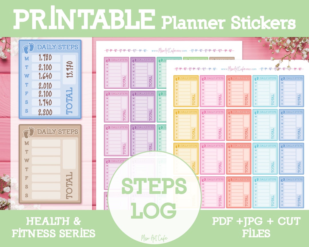 Steps Log Printable Planner Stickers Instant Download Daily Planner ...