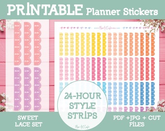 Hourly Strip (24-Hour Format) Printable Planner Stickers - Daily Planner | College Planner Stickers | Erin Condren Planner Stickers