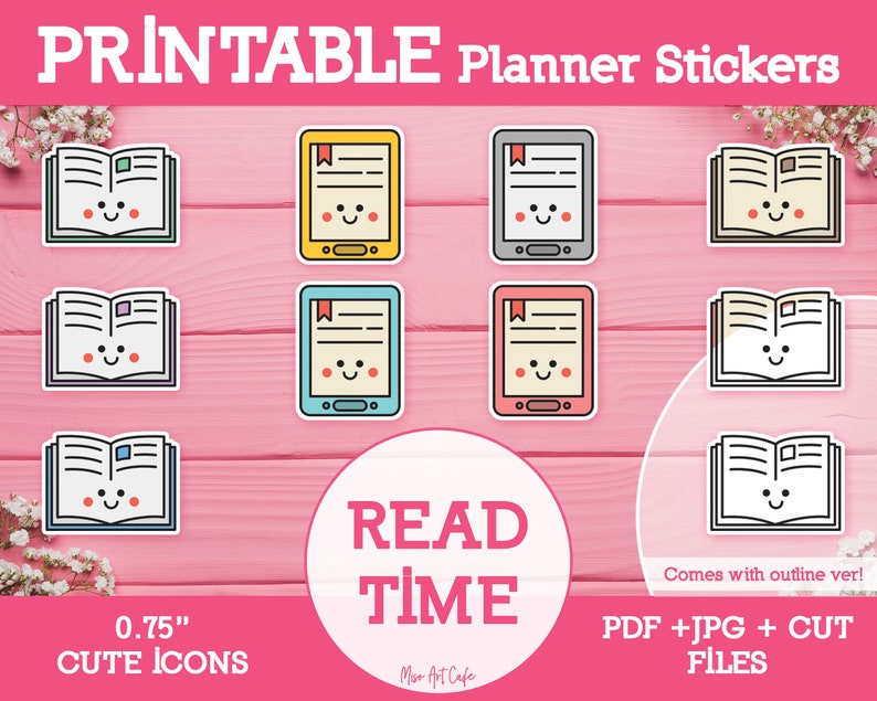 Reading Time Printable Planner Stickers Icon Stickers for - Etsy