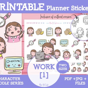 Work Printable Planner Sticker - Planner Girl Doodle for Weekly Planner, Happy Planner, Digital Planner, Bullet Journal, Instant Download