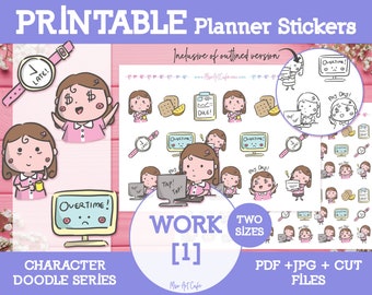 Work Printable Planner Sticker - Planner Girl Doodle for Weekly Planner, Happy Planner, Digital Planner, Bullet Journal, Instant Download