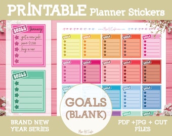 Goals (Blank) Printable Planner Stickers - Instant Download | Weekly Planner | Happy New Year | Goals Tracker | Erin Condren | Happy Planner