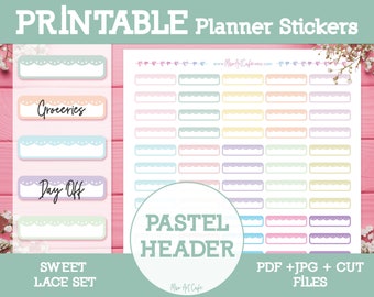 Pastel Blank Headers Printable Planner Stickers - Daily Planner | Student Planner | College Planner Stickers | Erin Condren Planner Stickers