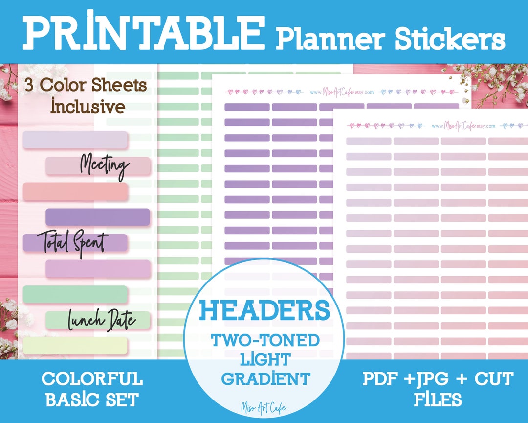 Two-toned Light Gradient Headers Printable Planner Stickers Daily ...