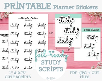 Study Script Printable Planner Stickers - Instant Download | Foil Ready | Weekly Planner | Erin Condren | PP Weeks | Student Planner