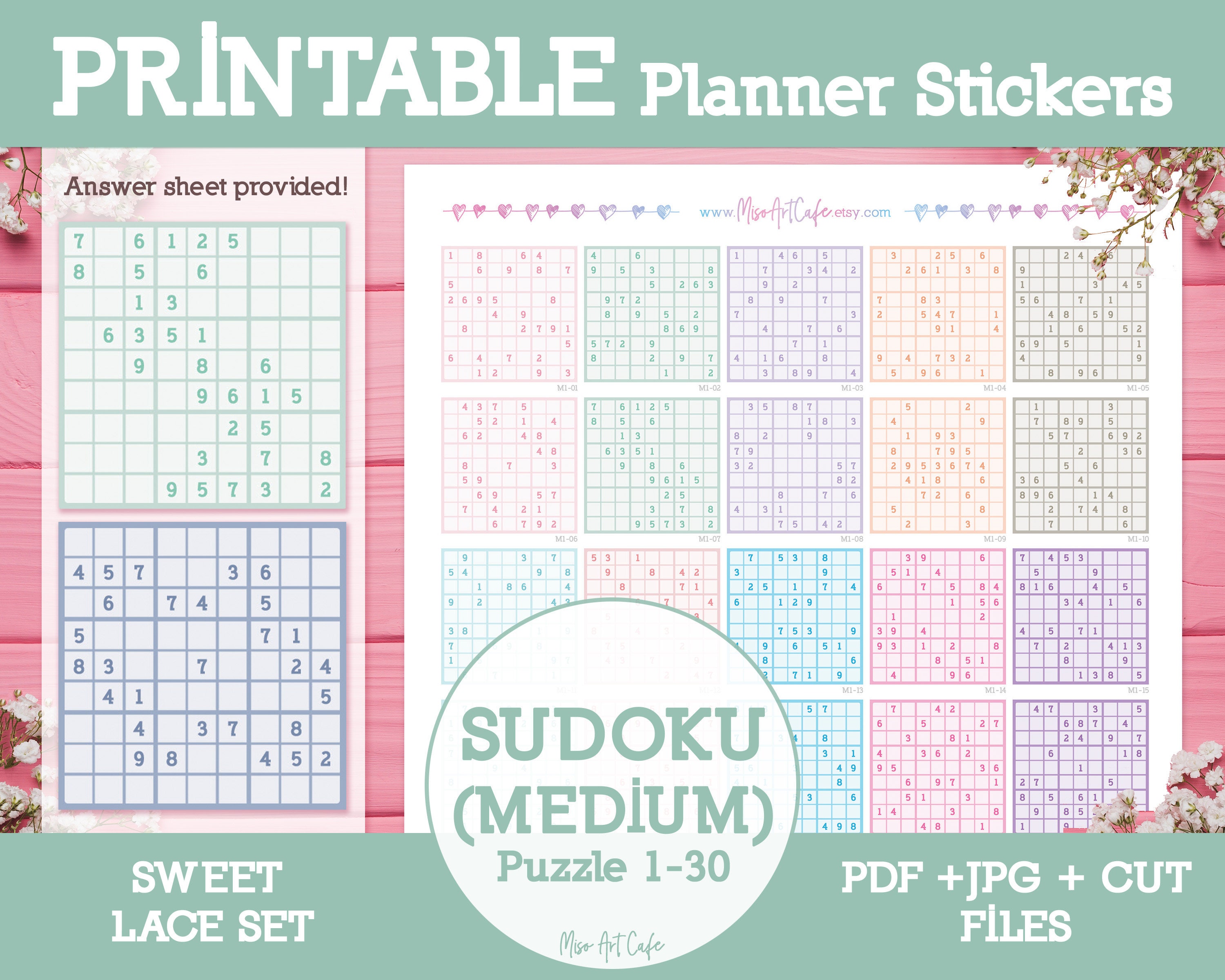 sudoku medium printable planner stickers instant download etsy