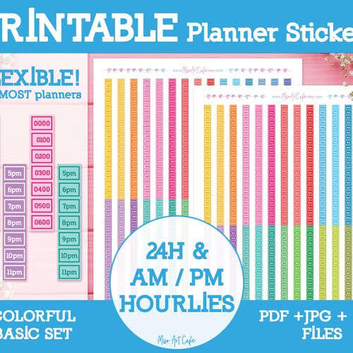 24hour & AM / PM Format Hourly Strips Block Printable Planner Etsy