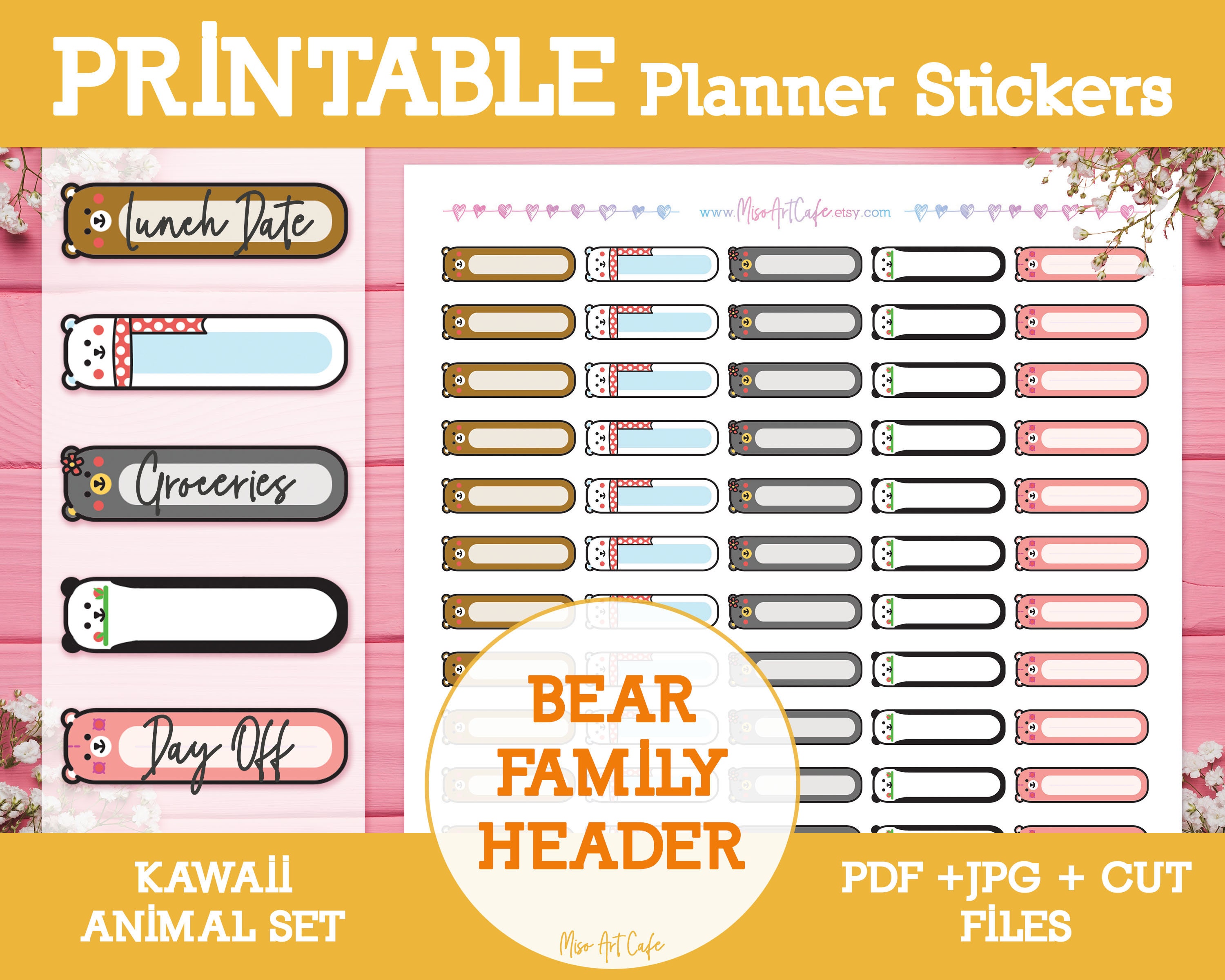 bear blank headers kawaii printable planner stickers daily etsy
