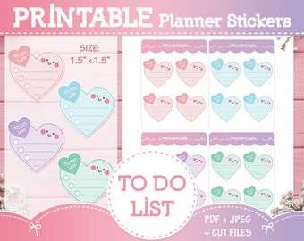 Heart To Do List Printable Planner Stickers - Weekly Planner, Happy Planner, Digital Planner, Bullet Journal, Cute Functional Stickers