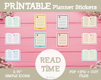 Reading Time Printable Planner Stickers - Icon Stickers for Weekly Planner, Happy Planner, Digital Planner, Bullet Journal, Book Icon