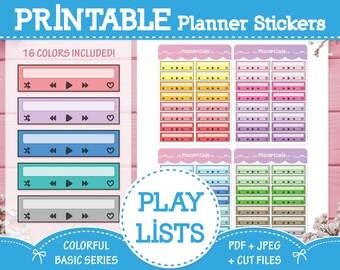 Color Playlists Printable Planner Stickers - Weekly Planner, Happy Planner, Digital Planner, Bullet Journal, Colorful Functional Sticker