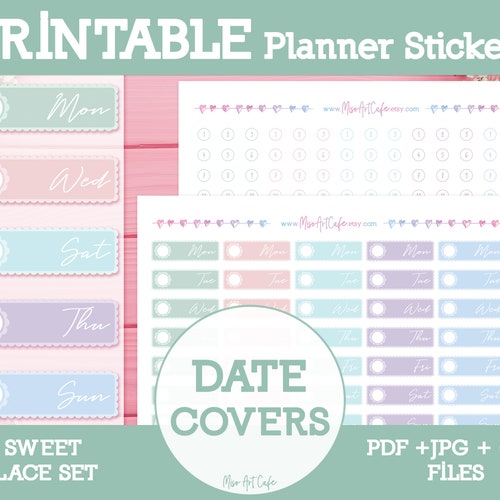 Scallop Date Covers Printable Planner Stickers Instant Etsy