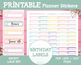 Birthday Headers Printable Planner Stickers - Daily Planner | Student Planner | College Planner Stickers | Erin Condren Planner Stickers