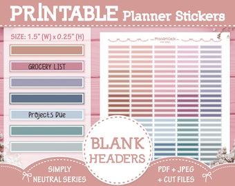 Blank Header Printable Functional Planner Stickers - Instant Download | Weekly Planner | Minimalist | PP Weeks | Happy Planner | Vertical