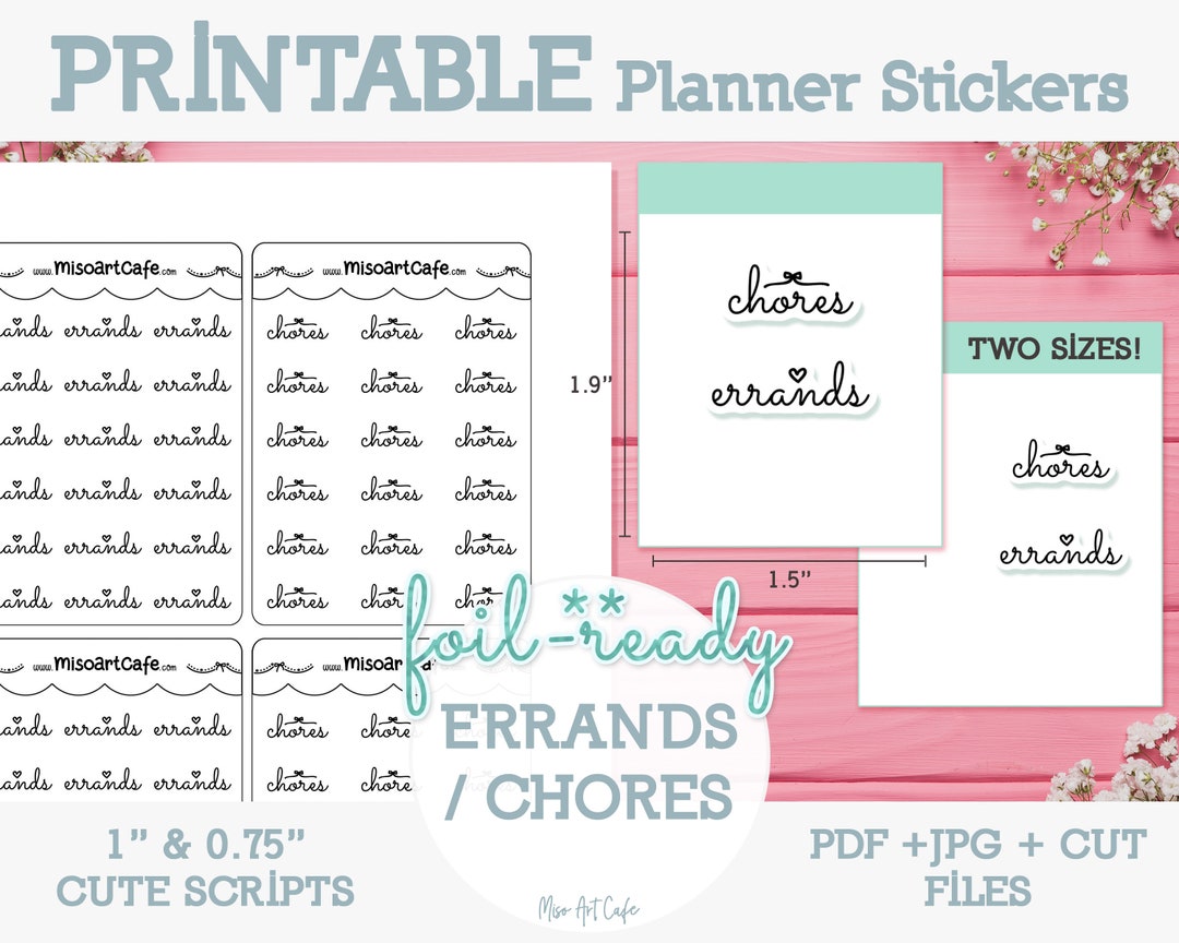 Errands / Chores Script Printable Planner Stickers Instant Download ...
