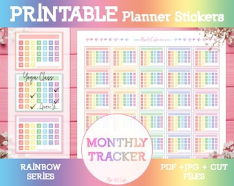 Monthly Habit Tracker Printable Planner Stickers - Rainbow Stickers | Daily Planner | Bullet Journal Accessories | Erin Condren Stickers