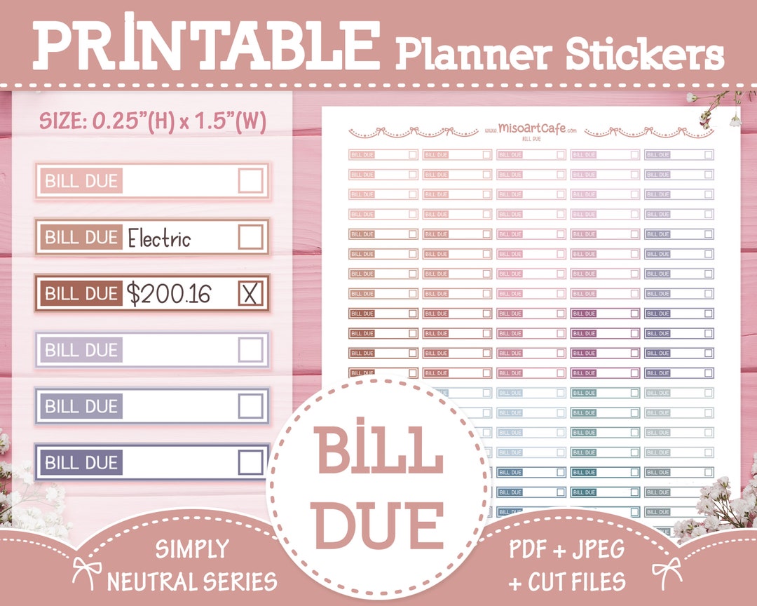 Bill Due Printable Functional Planner Stickers - Instant Download ...