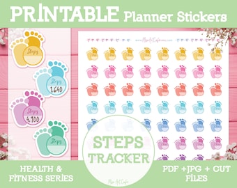 Steps Tracker Printable Planner Stickers - Instant Download | Weekly Planner | Happy Planner | Erin Condren | Hobonichi Weeks | Vector Icons
