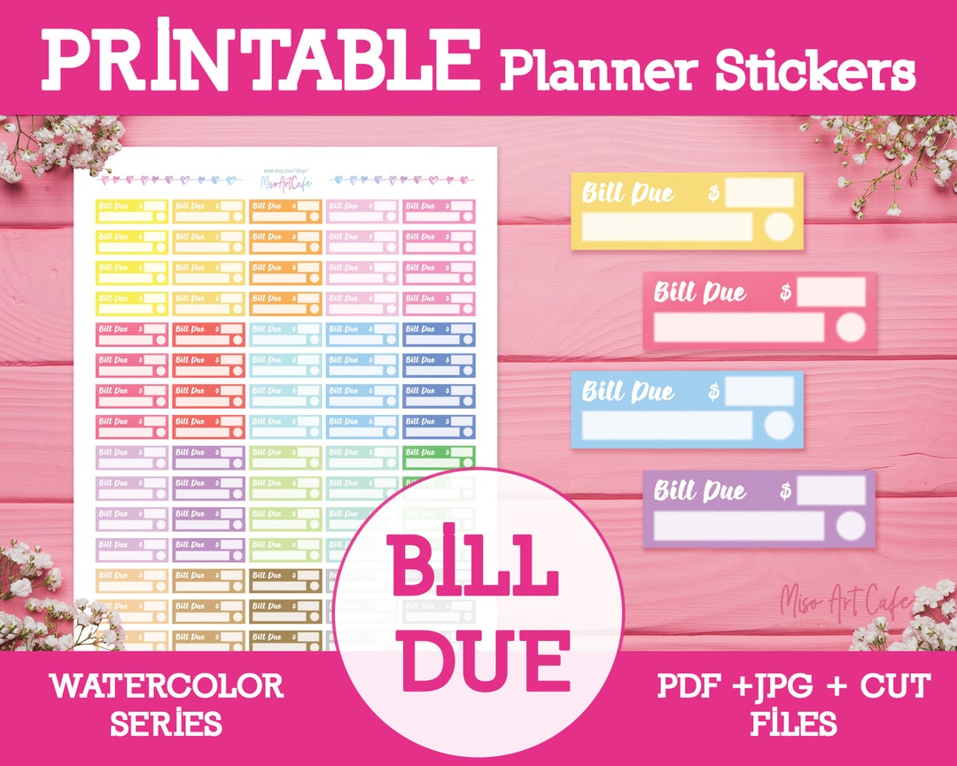 Bill Due Printable Planner Stickers Instant Download Monthly Planner ...