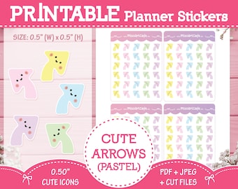 Cute Pastel Hand-Drawn Arrow Printable Planner Sticker - Cute Icon Stickers for Weekly Planner, Digital Planner, Hobonichi, Instant Download