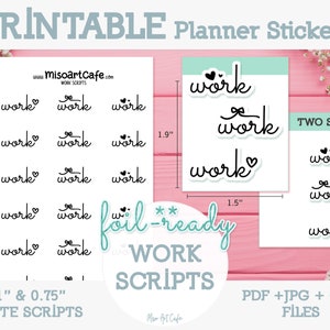 Work Script Printable Planner Stickers Instant Download Foil Ready Weekly Planner Erin Condren PP Weeks Work From Home image 1