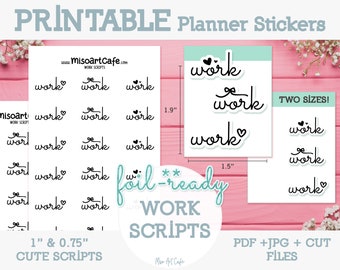 Work Script Printable Planner Stickers - Instant Download | Foil Ready | Weekly Planner | Erin Condren | PP Weeks | Work From Home