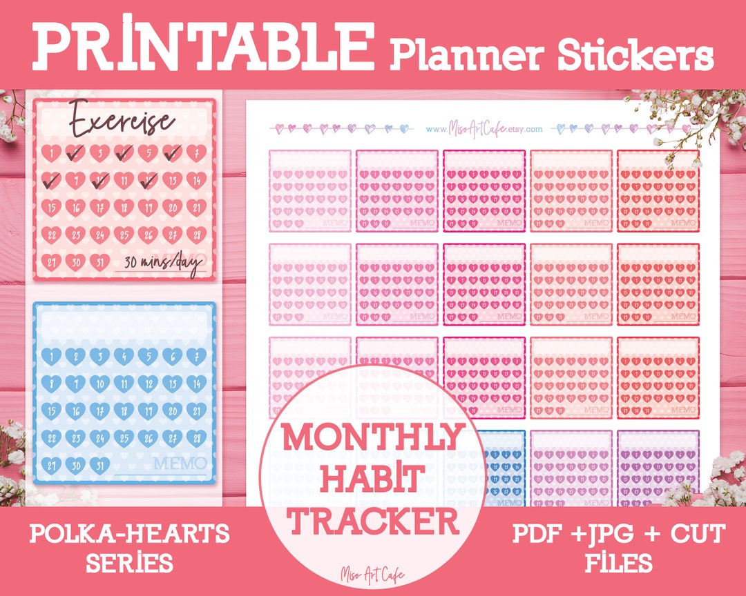 Monthly Habit Tracker Printable Planner Stickers Instant Download ...