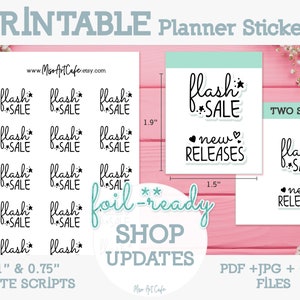 Shop Updates Script Printable Planner Stickers - Instant Download | Foil Ready | Weekly Planner | New Release | Flash Sale | Etsy Shop Owner