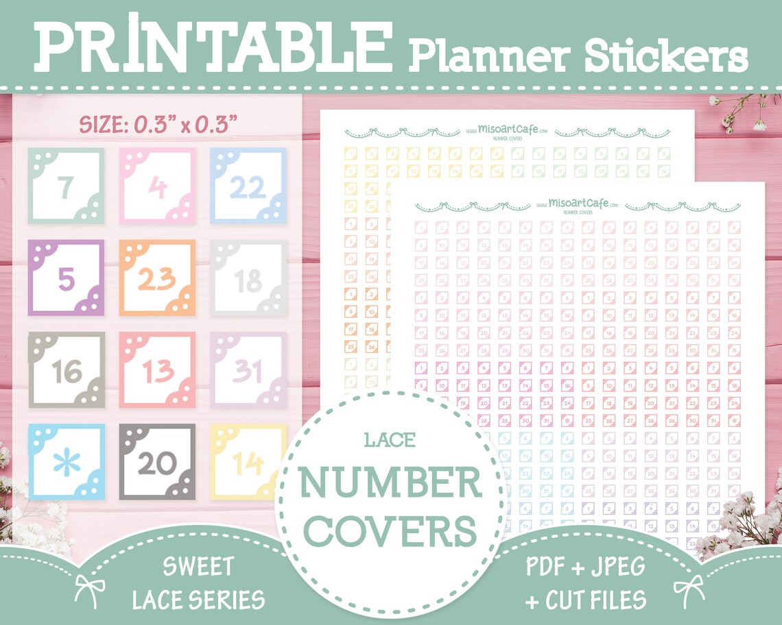 Lace Number Covers Printable Planner Stickers Instant Etsy
