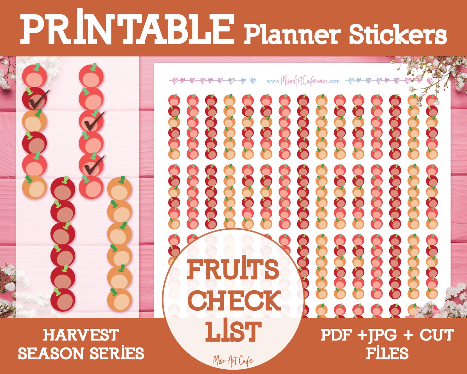 Fall Fruits Checklist Printable Planner Stickers Instant | Etsy