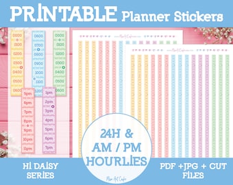 Hourly Strips Printable Planner Stickers - Instant Download | Weekly Planner | Bullet Journal | Happy Planner | Erin Condren | Spring Season