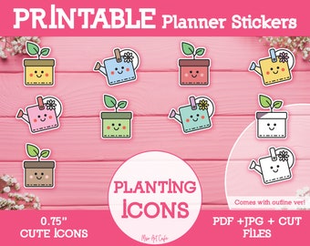Planting Icon Printable Planner Stickers - Stickers for Weekly Planner, Happy Planner, Digital Planner, Bullet Journal, Instant Download