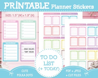 To Do List Polka Dot Printable Planner Stickers - Instant Download, Horizontal Planner, Happy Planner, Digital Planner, Hobonichi, Cute