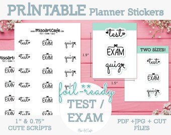 Test / Exam / Quiz Script Printable Planner Stickers - Instant Download | Foil Ready | Weekly Vertical Planner | PP Weeks | Script Stickers