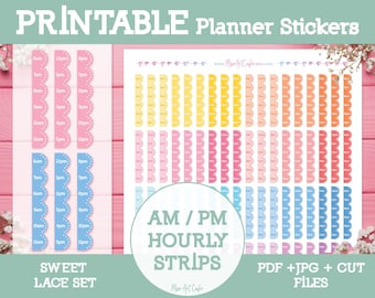 Hourly Strip (AM/PM Format) Printable Planner Stickers - Daily Planner | Student Planner Stickers | Erin Condren Planner Stickers