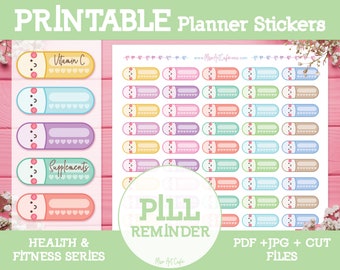 Pill Reminder Printable Planner Stickers - Instant Download | Weekly Planner | Happy Planner | Erin Condren | Cute Kawaii Stickers